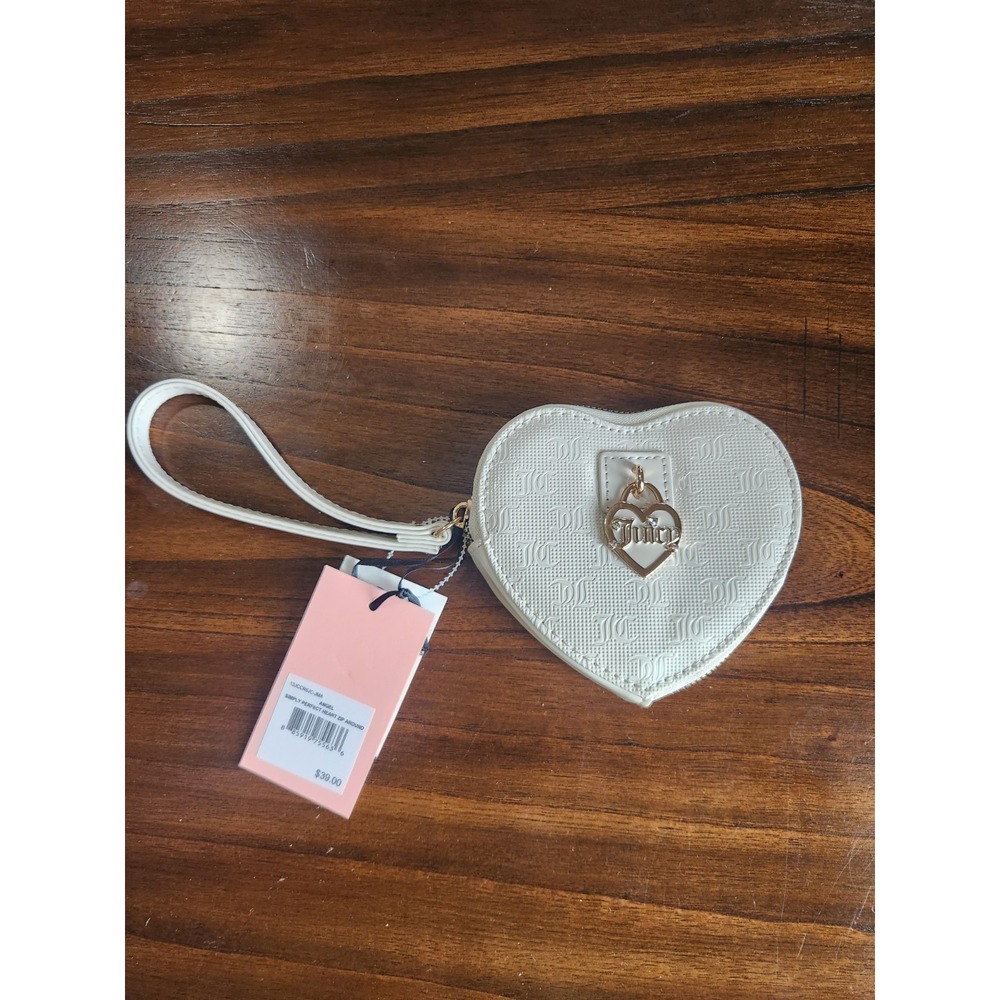 Juicy Couture Angel Simply Perfect Heart Zip Around Wristlet NWT. White